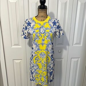 Tory Burch White, Blue, & Yellow Floral Short Sleeve Dress